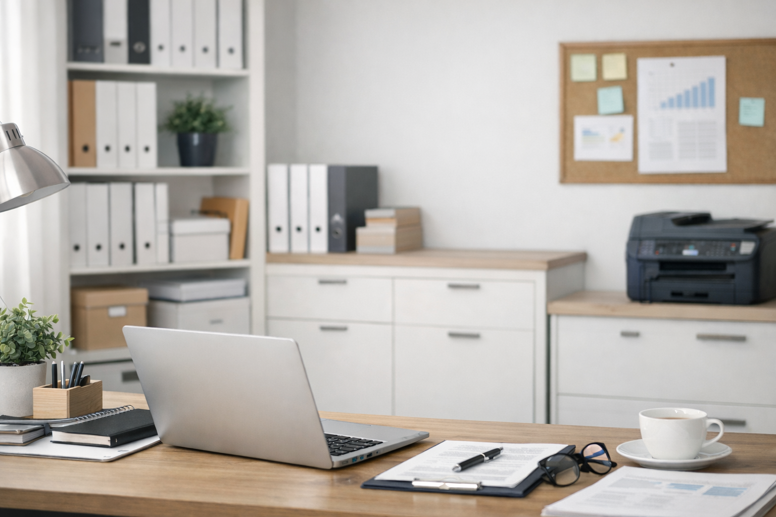 Bureau administratif calme et bien rangé